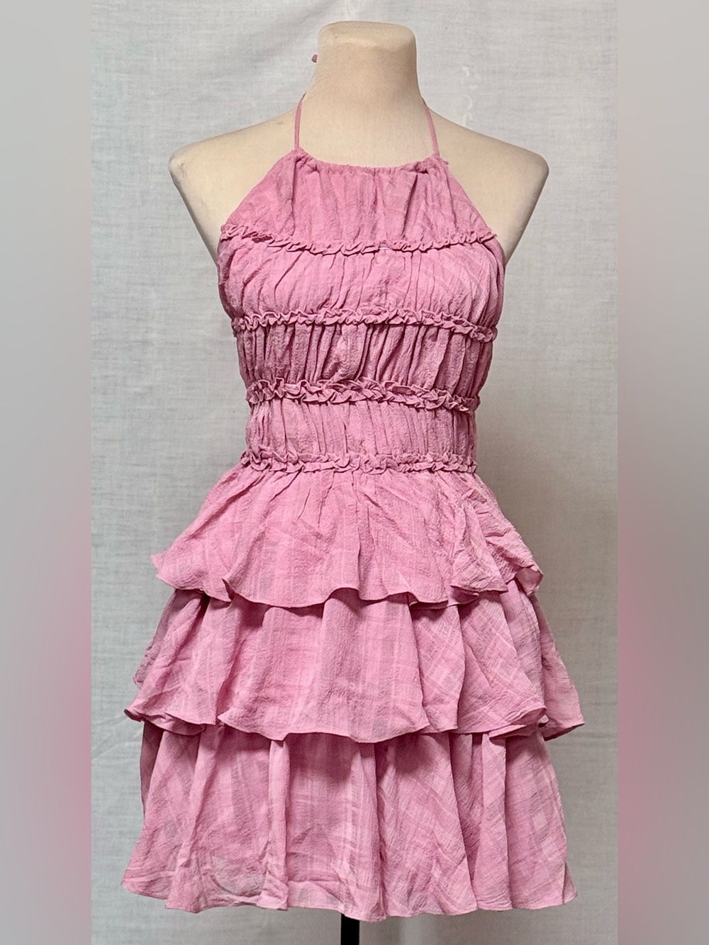 Lush Halter Neck Ruffle Tiered Minidress